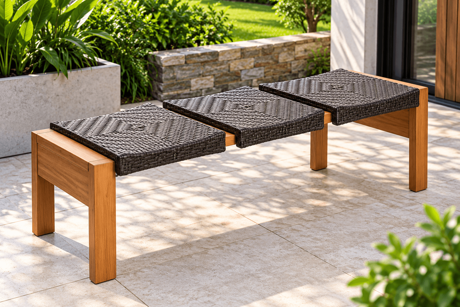 AD-185 Wood And Wicker Bench