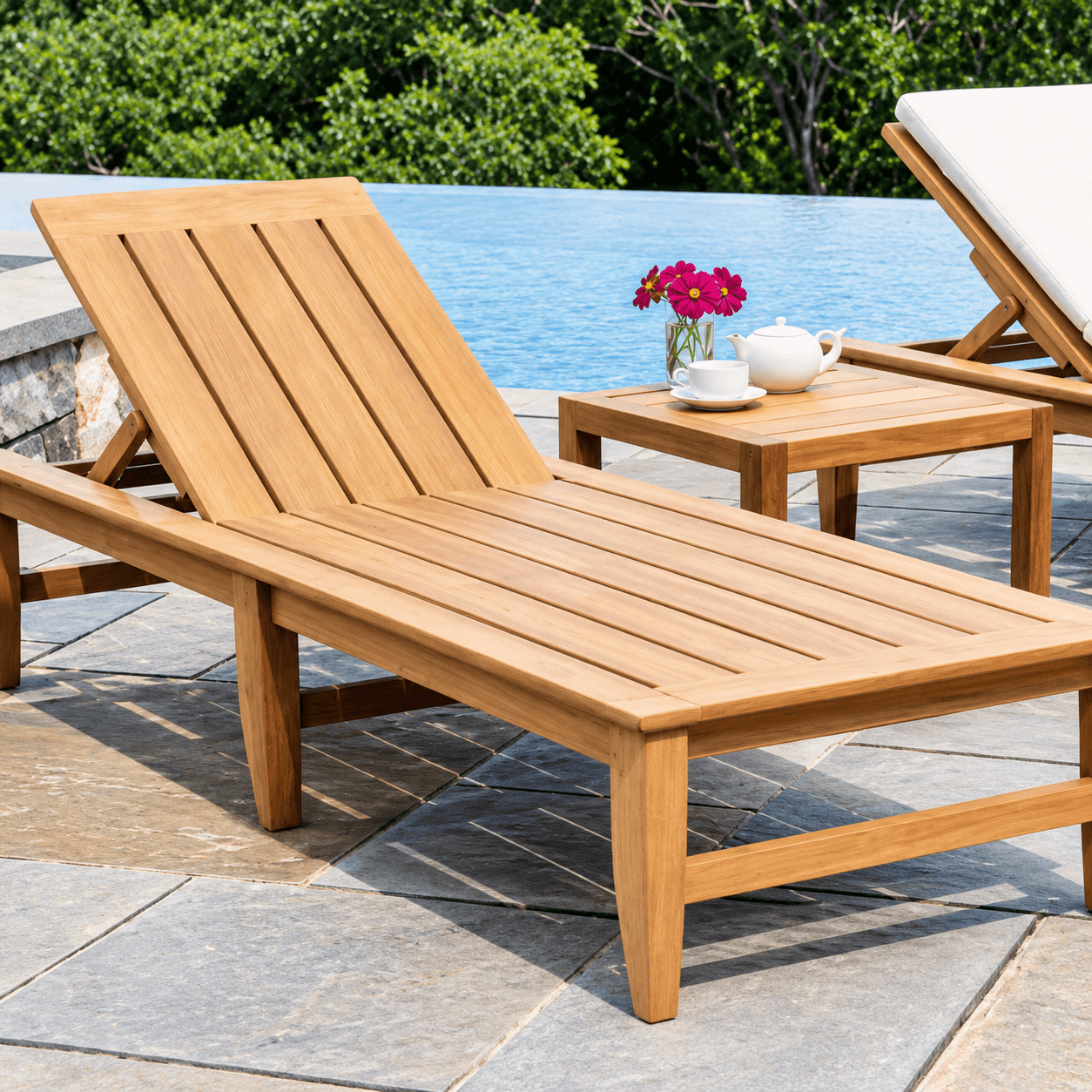 AD-195 Wooden Pool Sun Lounger With Side Table
