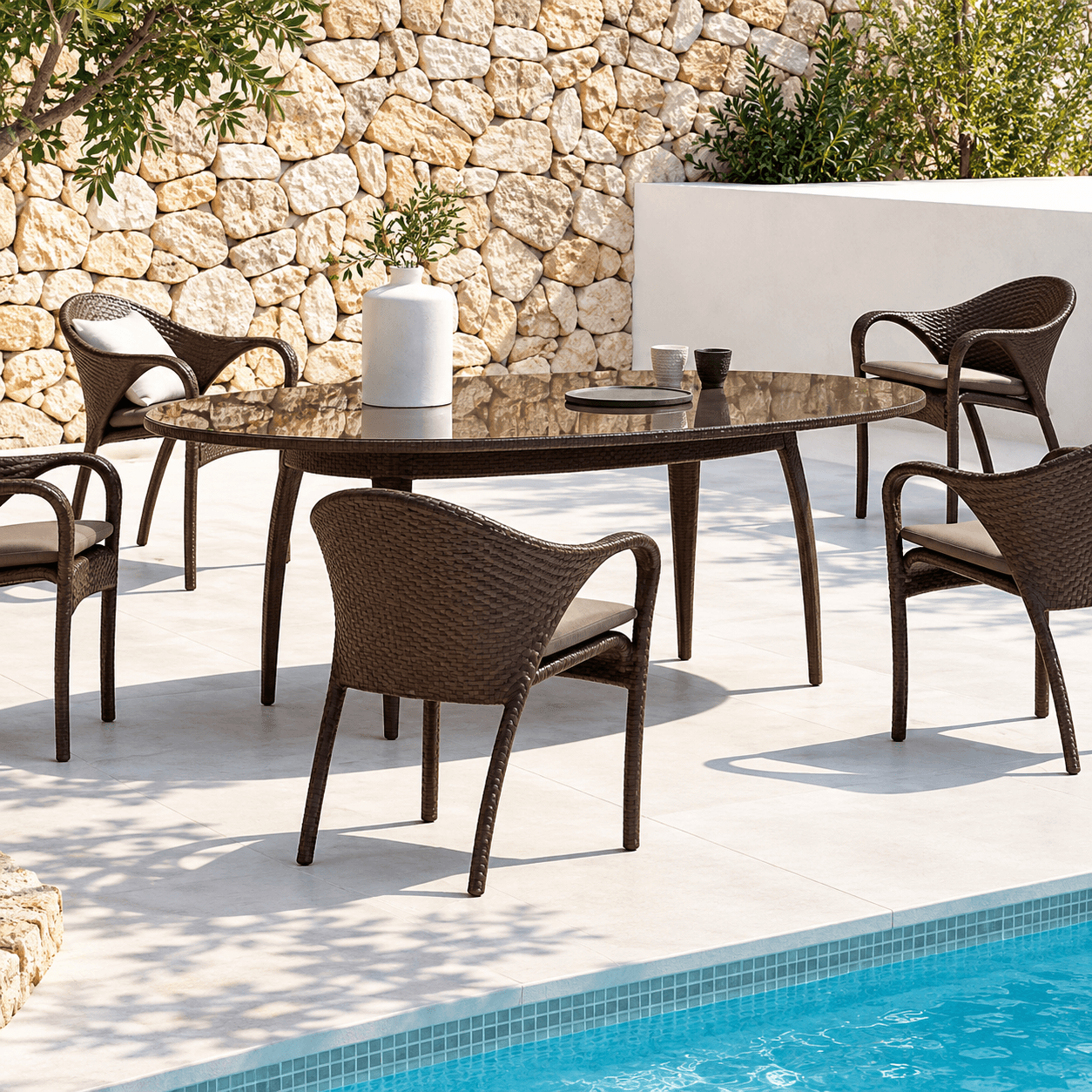 AD-014 Brown Dining Chair And Round Table